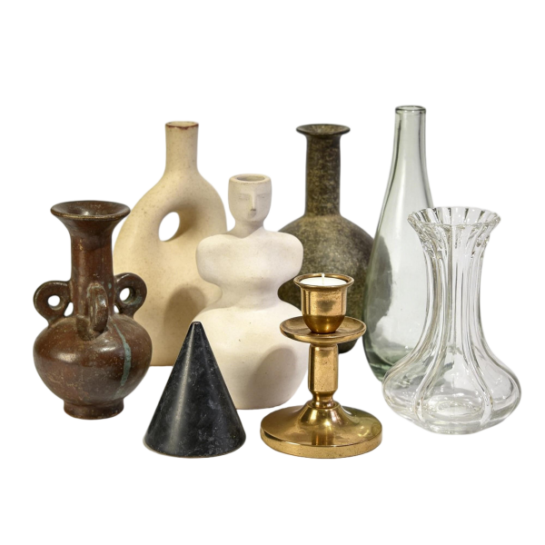 Artistic Abstract Vase & Brass Candle Holder Set | Modern Boho Home Decor Collection